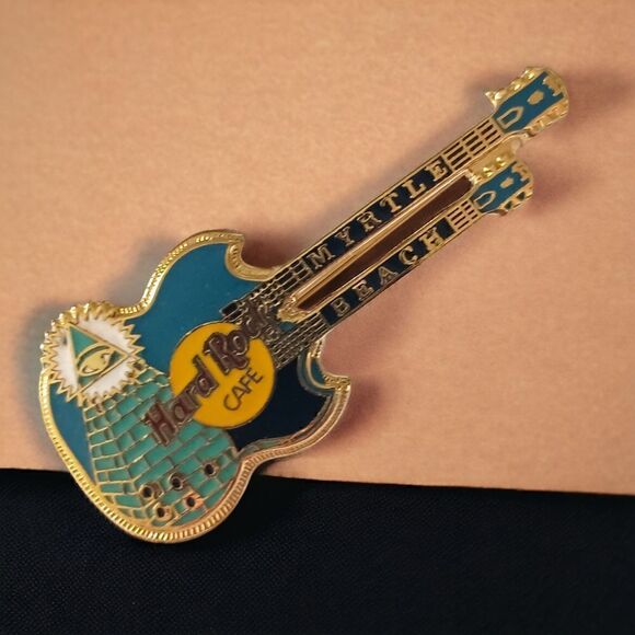 Hard Rock Cafe Pin Myrtle Beach Doubleneck Guitar Eye Of Knowledge Pyramid Vtg. - Picture 7 of 11